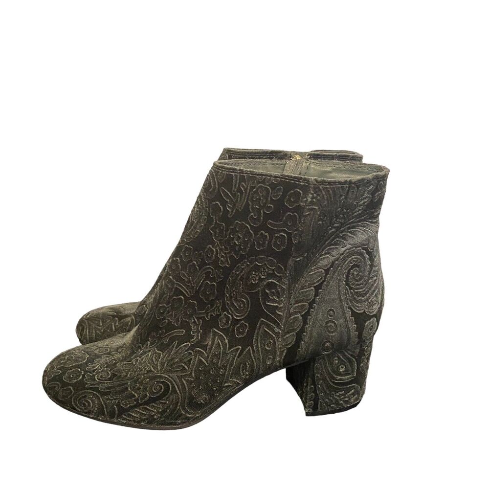 Zigi Soho Boots Womens 10 Chunky Heel Velvet Embossed Booties Bohemian Festival
